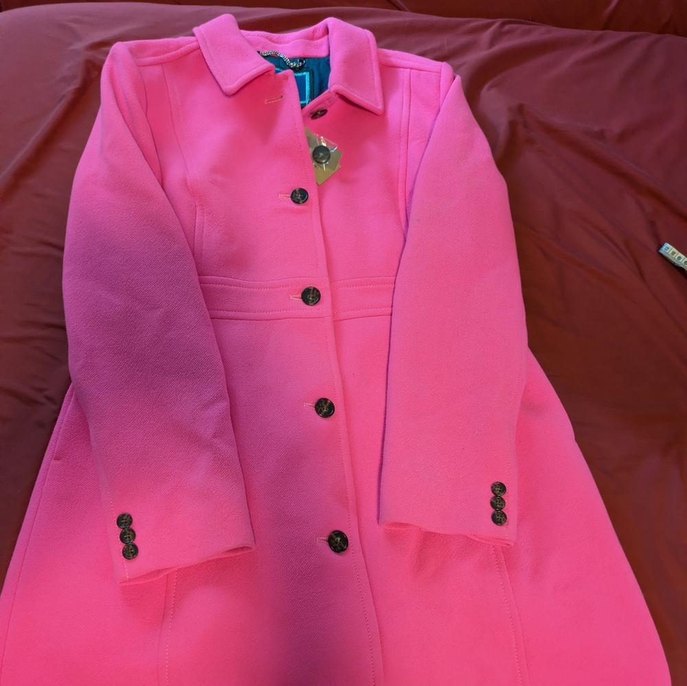 J Crew Lady Day Wool Blend Coat, Bright Pink.